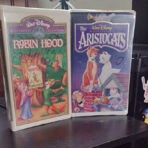Walt Disney Masterpiece VHS Pair - Robin Hood & The Aristocats - Colorful Covers